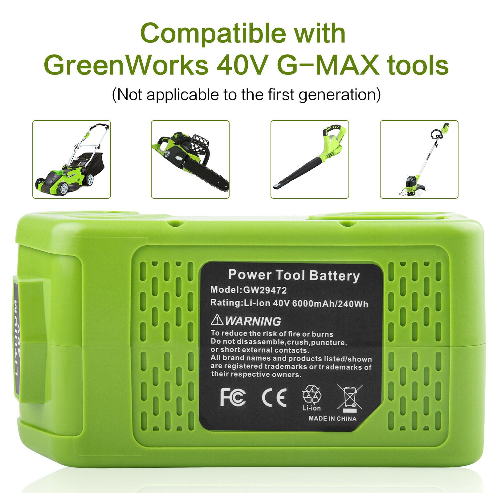 40V Battery for GreenWorks Cordless Lawn Mower, String Trimmer, Snow Thrower 40V Battery for GreenWorks Cordless Lawn Mower, String Trimmer, Snow Thrower